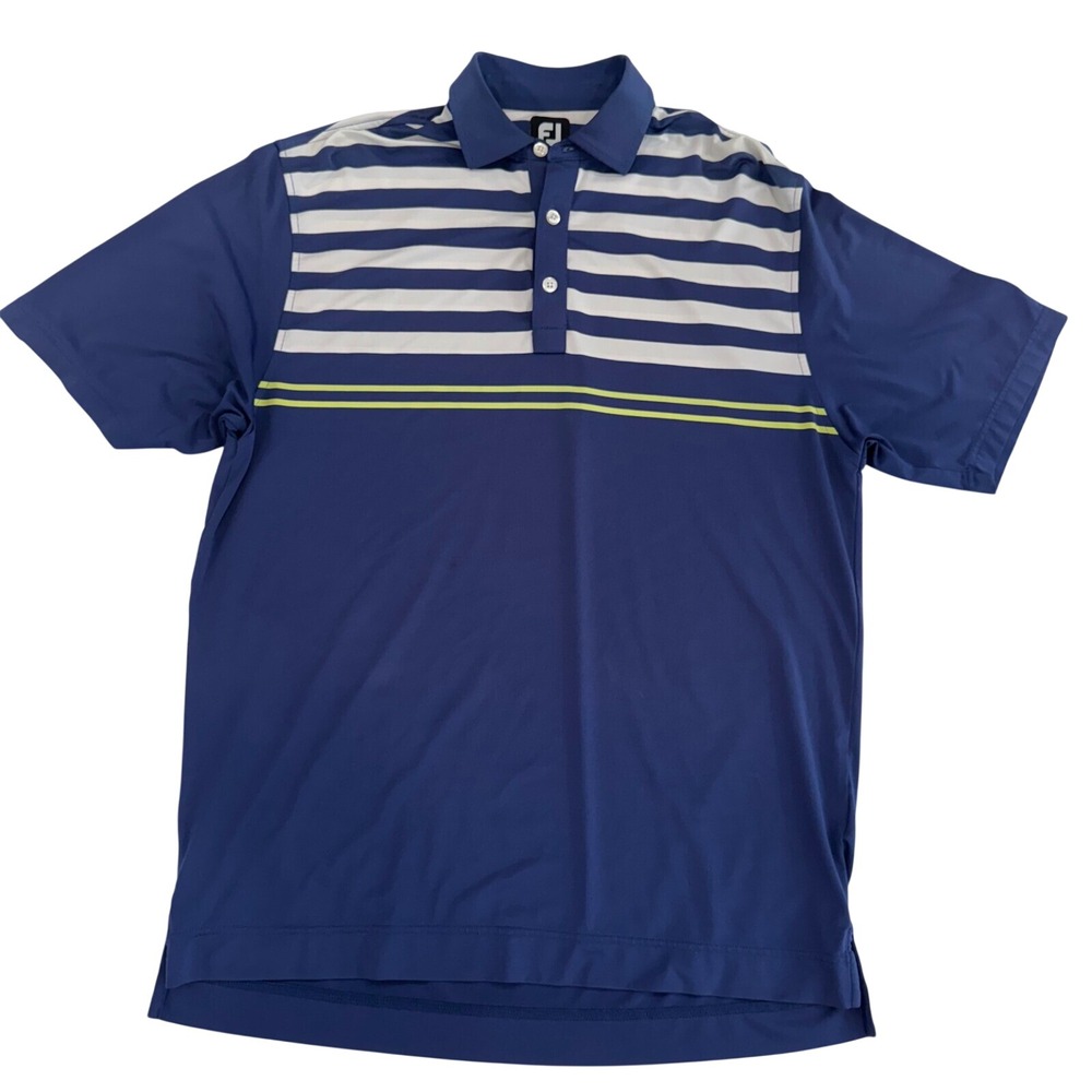 FootJoy Golf Polo Shirt‎ Mens M Blue White Stripe Performance Rock Creek